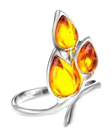 Sterling Silver Floral Ring With Amber The Verbena, Ring Size: 11 / 20.5, image 