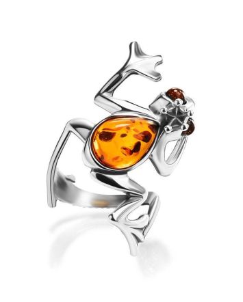 Cute Amber Frog Motif Ring, Ring Size: Adjustable, image 
