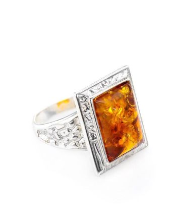 Stunning Square Silver Ring With Cognac Amber The Hermitage, Ring Size: 13 / 22, image 