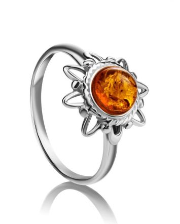 Cognac Amber Silver Ring The Helios, Ring Size: 11 / 20.5, image 