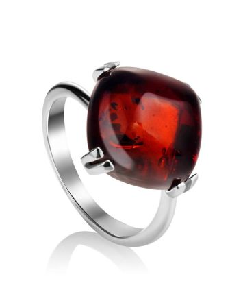 Sterling Silver Ring With Deep Red Amber The Byzantium, Ring Size: 11.5 / 21, image 
