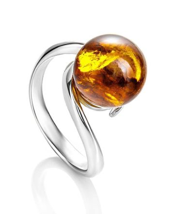 Sterling Silver Ring With Cognac Amber The Saturn, Ring Size: 11.5 / 21, image 