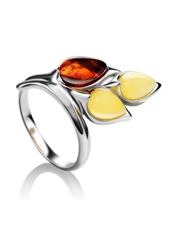 Multicolor Amber Floral Ring In Sterling Silver The Verbena, Ring Size: 10 / 20, image 