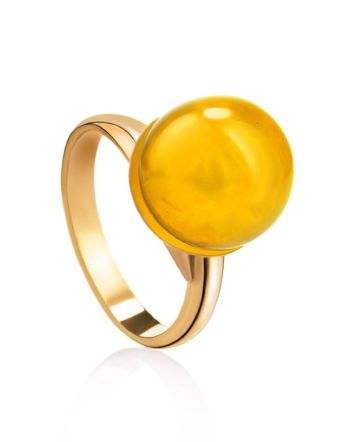 Gold-Plated Adjustable Ring With Natural Amber The Paris, Ring Size: Adjustable, image 