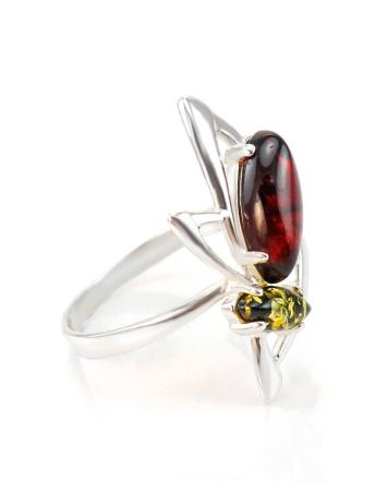 Stylish Multicolor Amber Ring In Silver The Pegasus, Ring Size: 5.5 / 16, image 