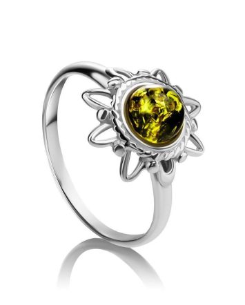 Sterling Silver Ring With Green Amber The Helios, Ring Size: 11 / 20.5, image 
