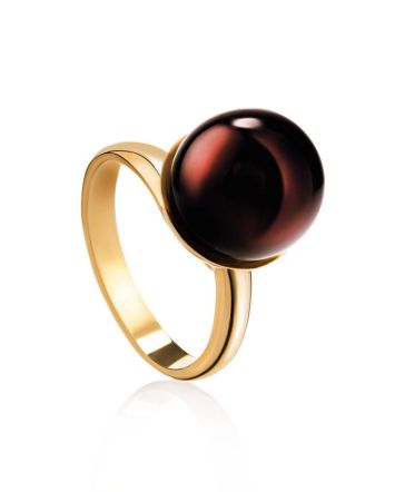 Gold-Plated Adjustable Ring With Cherry Amber The Paris, Ring Size: Adjustable, image 