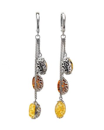 Silver Chain Dangle Earrings With Multicolor Amber The Casablanca, image 