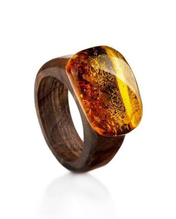 Wooden Ring With Bright Lemon Amber The Indonesia, Ring Size: 10 / 20, image 