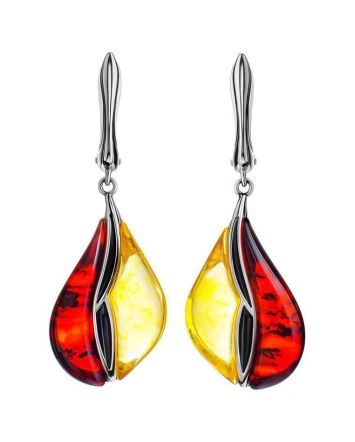 Silver Dangles With Multicolor Amber The Sunrise, image 