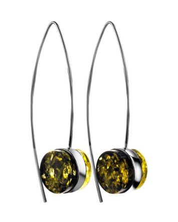 Bold Silver Threaded Earrings With Green Amber The Furor, image 