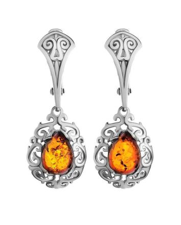 Cognac Amber Drop Earrings In Sterling Silver The Luxor, image 