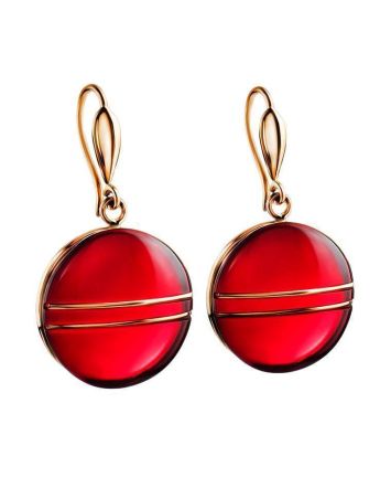 Bold Red Amber Earrings In Gold The Sangria, image 