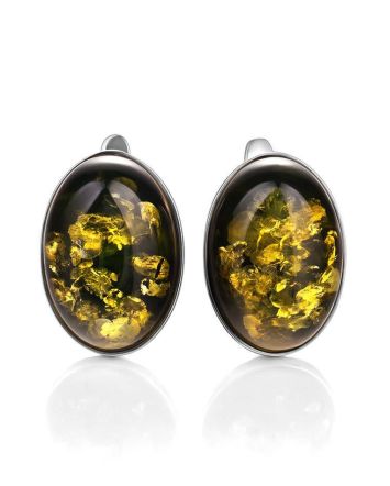 Green Amber Silver Earrings The Goji, image 