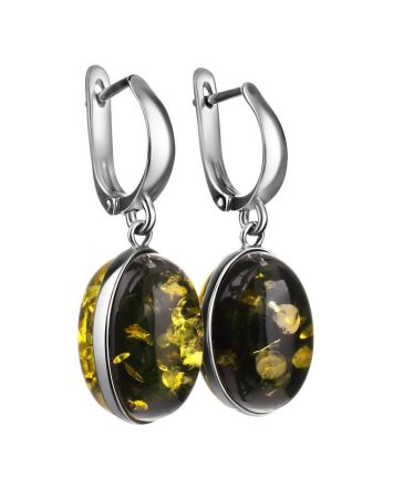 Green Amber Silver Dangle Earrings The Goji, image 