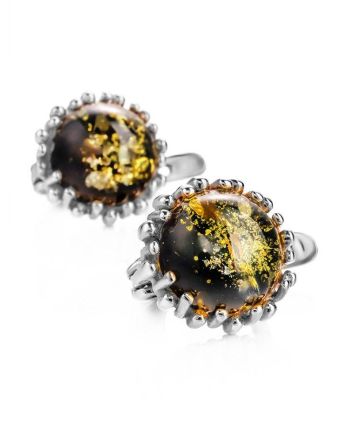 Round Green Amber Earrings In Sterling Silver The Brunia, image 