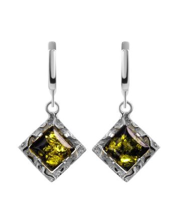 Green Amber Dangle Earrings In Silver The Hermitage, image 