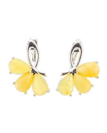 Charming Silver Earrings With Honey Amber The Flora, image 