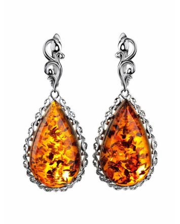 Sterling Silver Drop Earrings With Cognac Amber The Luxor, image 