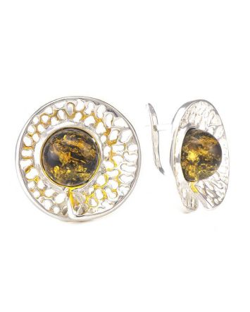 Silver Shell Earrings With Green Amber The Venus, image 
