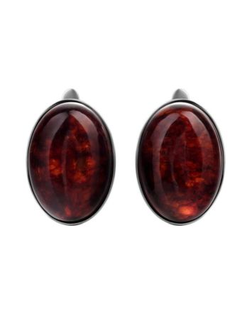 Cherry Amber Oval Earrings In Silver The Goji, image 