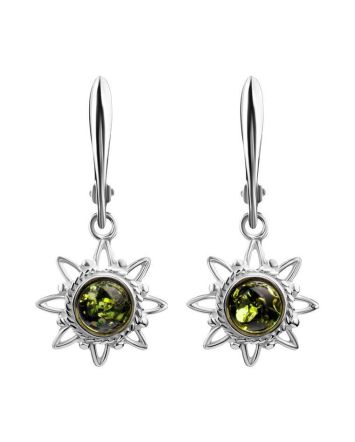 Sterling Silver Dangles With Green Amber The Helios, image 