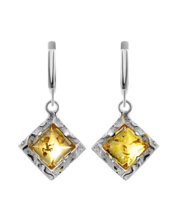 Square Silver Dangles With Lemon Amber The Hermitage, image 