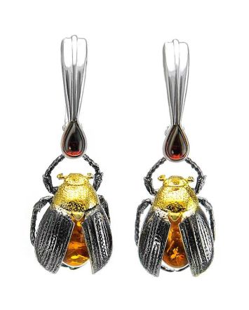 Sterling Silver Earrings With Cognac Amber The Scarab, image 