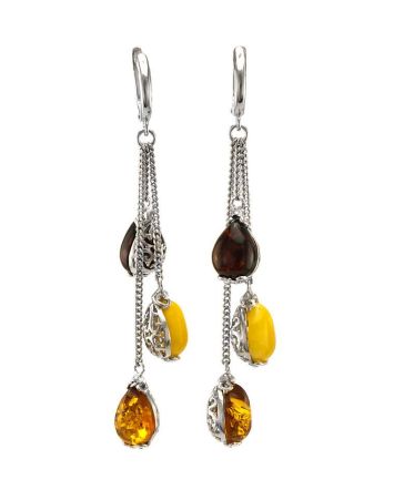 Multicolor Amber Dangle Earrings In Sterling Silver The Casablanca, image 