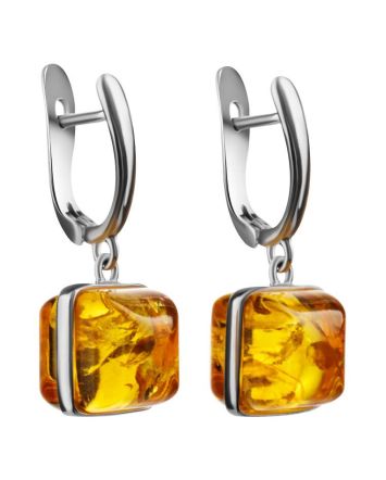 Silver Dangle Earrings With Cognac Amber The Ovation, image 