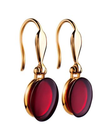 Red Amber Fish Hook Earrings In Gold The Sangria, image 