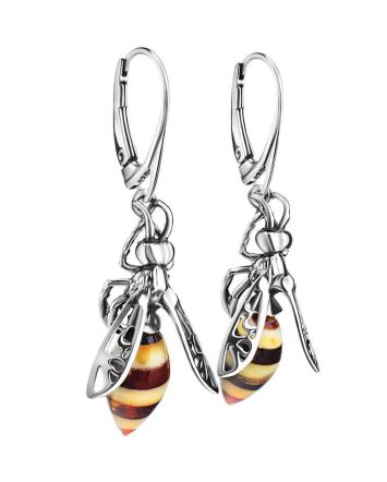 Designer Earrings With Amber Bees, image 