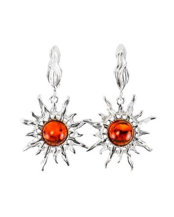 Silver Dangle Earrings With Natural Amber The Helios, image 