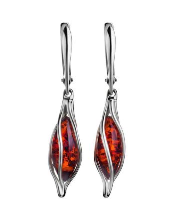 Sterling Silver Twisted Earrings With Cherry Amber The Algeria, image 