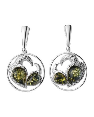 Round Silver Amber Dangle Earrings The Lyric, image 