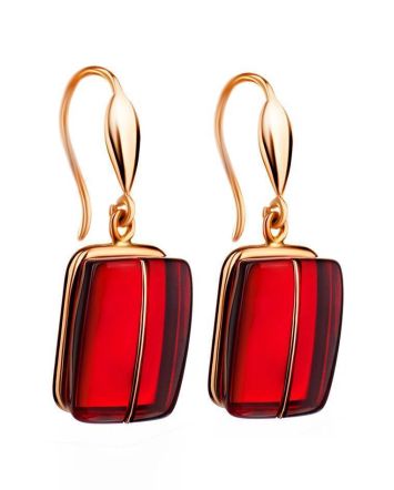 Golden Fish Hook Earrings With Bold Cherry Amber The Sangria, image 