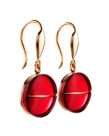Golden Fish Hook Earrings With Red Amber The Sangria, image 