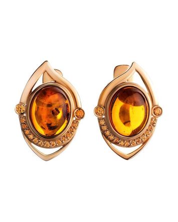 Classy Golden Earrings With Amber And Crystals The Raphael, image 