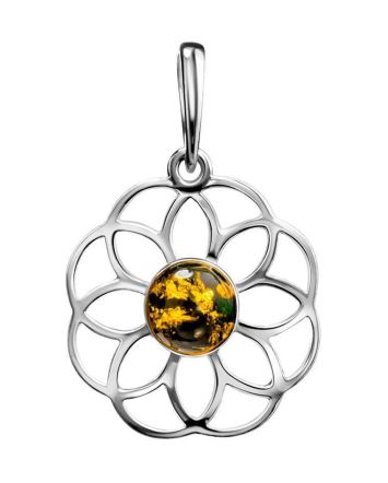 Floral Motif Amber Pendant, image 