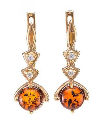 Gold Plated Earrings With Amber And Crystals The Sambia, image 