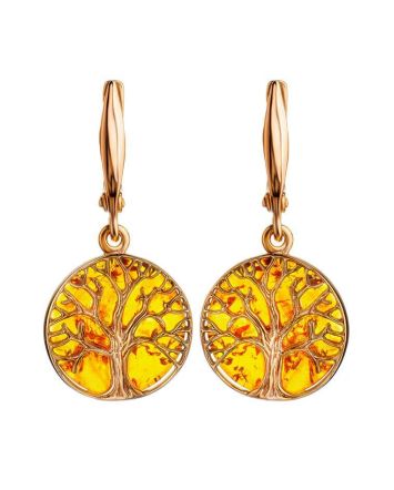 Symbolic The Tree Of Life Gold-Plated Silver With Amber Earrings, image 