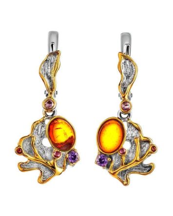 Gold Plated Amber Dangles With Crystals The Beatrice, image 