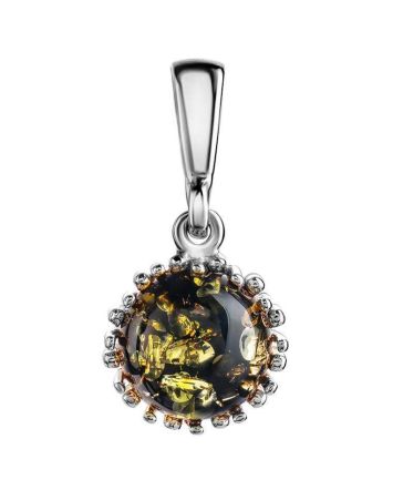 Round Silver Pendant With Green Amber The Brunia, image 