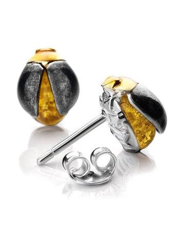 Lemon Amber Studs In Silver The Scarab, image 