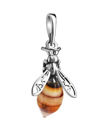 Cute Silver And Amber Pendant The Bee, image 