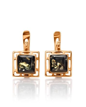 Geometric Green Amber Gold Plated Earrings The Ithaca, image 