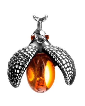 Cute Silver Pendant With Amber Stones The Scarab, image 