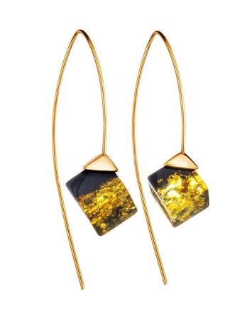 Gold-Plated Earrings With Green Amber The Sugar, image 
