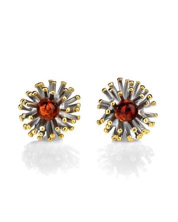 Gold Plated Stud Earrings With Cognac Amber The Barbados, image 