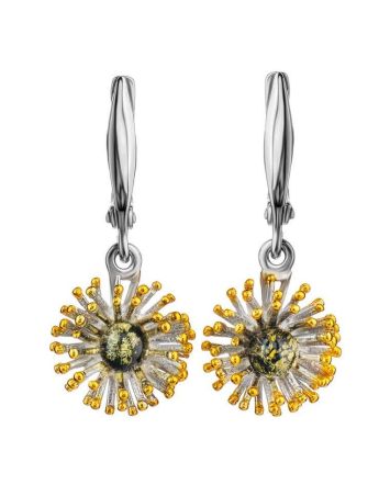 Gold Plated Drop Earrings With Green Amber The Barbados, image 